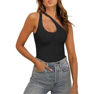 NWT REORIA Plunge One Shoulder Sleeveless V Backless Tank Bodysuit Top